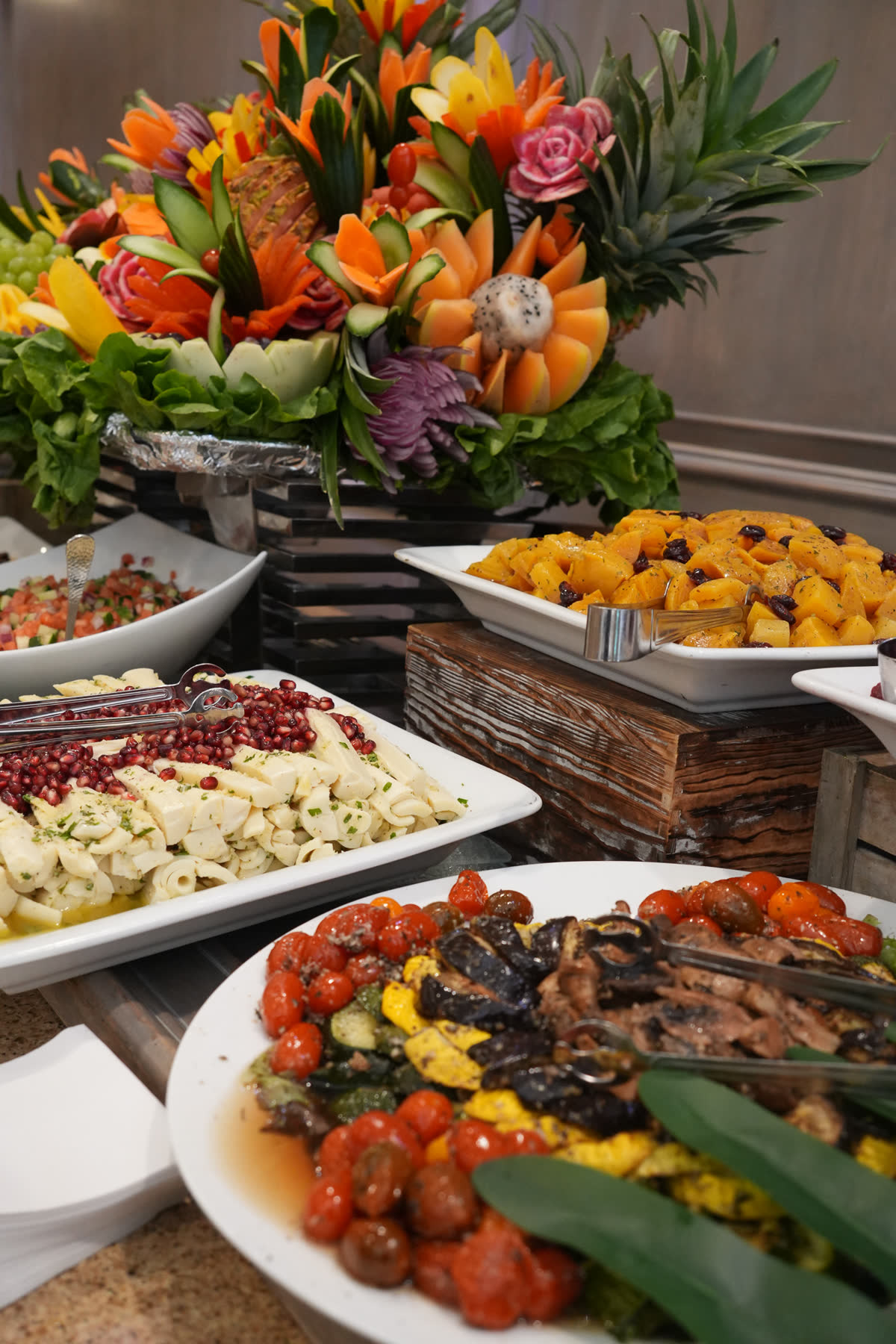 Kosher buffet spread prepared for guests