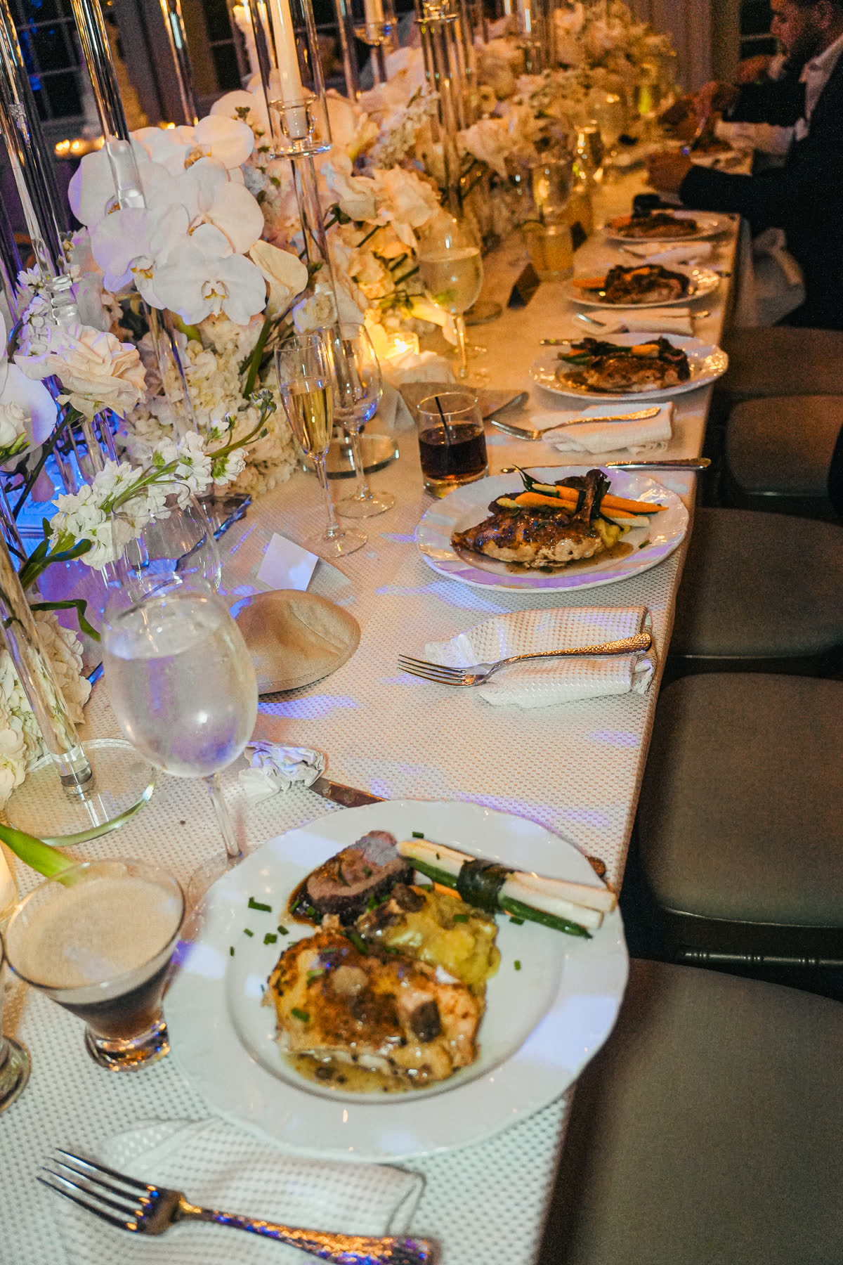Long reception table set for an elegant kosher dinner