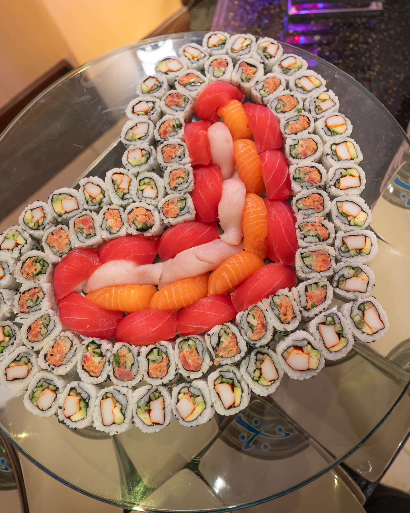 Kosher sushi display arranged for a celebration